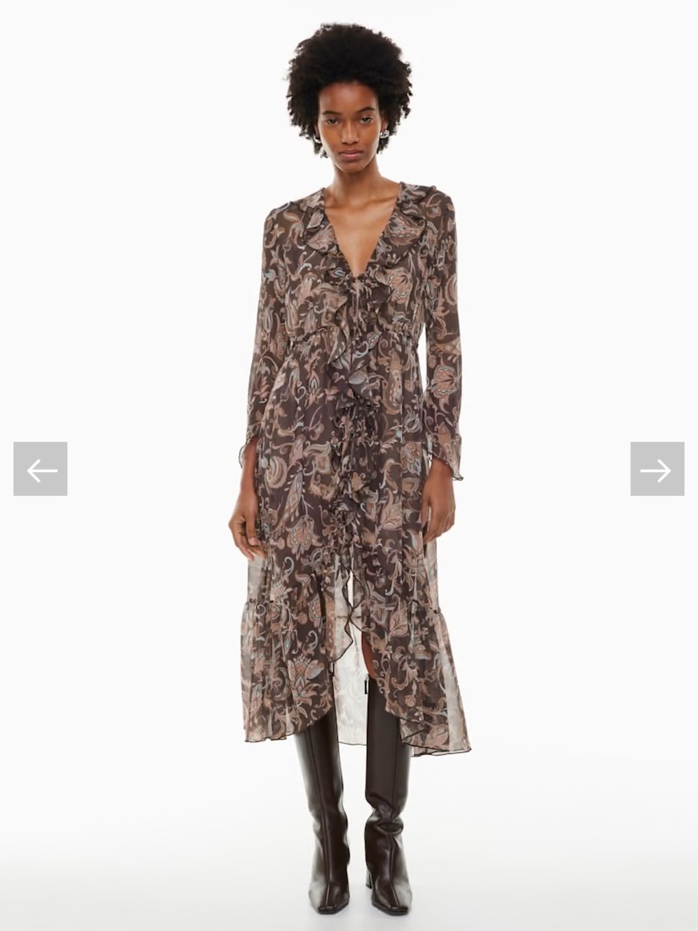 Aritzia Wilfred NWT Mina Floral Ruffle Bow Tie Shear Midi Dress Size Medium